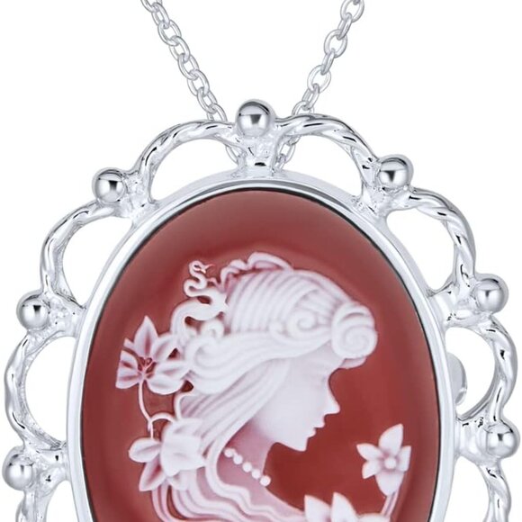 Jewelry - Classic Antique Vintage Style Red Blue Black White Carved Oval Framed Victorian
